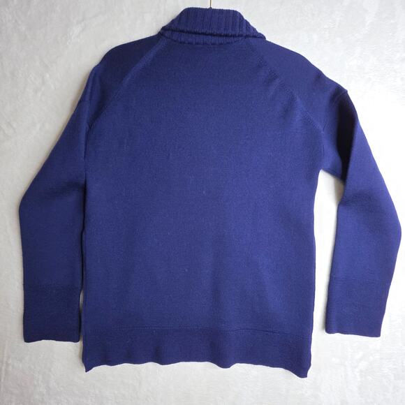 J.Crew Collection SzSm Shawl Bonded Wool Popover Navy Side Zips Sweater Simple - Picture 3 of 16
